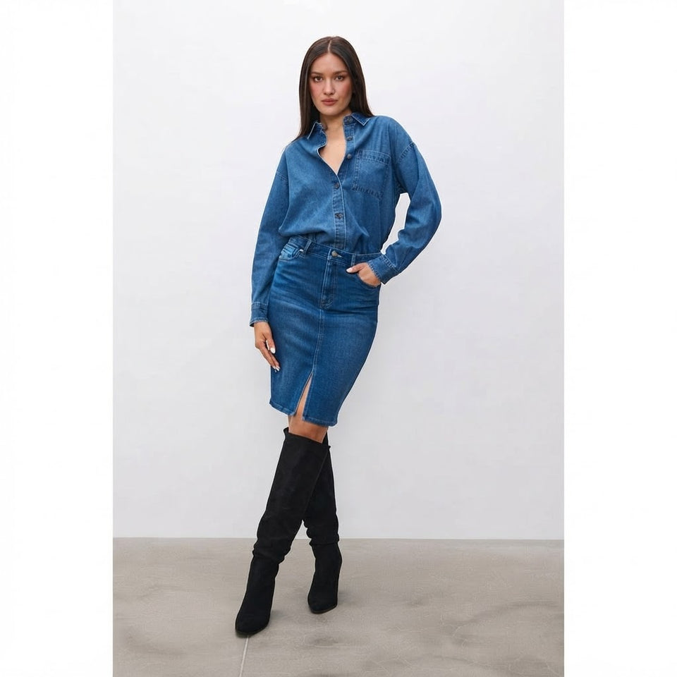 Sinsay Women's Blue Denim Pencil Skirt