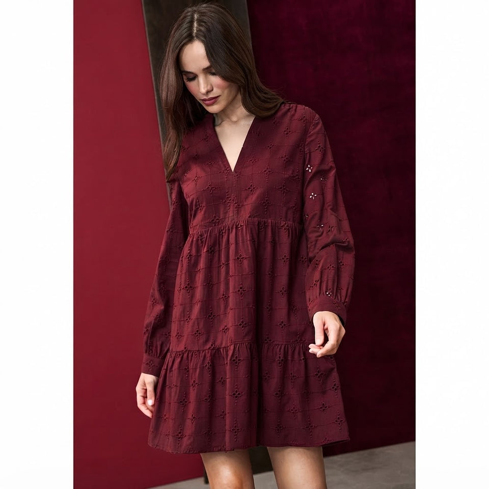 Sinsay Women's Deep Burgundy Eyelet Mini Dress