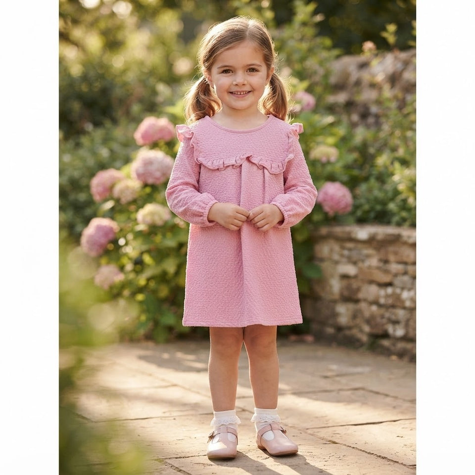 Sinsay Girl's Pink Ruffled Collar Long-Sleeves Dress