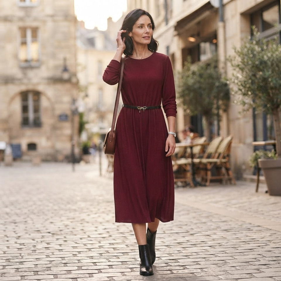 Sinsay Women's Burgundy Belted Midi Dress