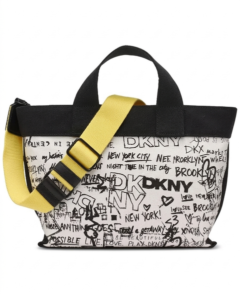 DKNY Women's Black/Daffodil Brady Medium Logo Graffiti Crossbody Bag | DKNY In Lebanon