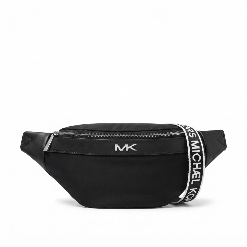 Michael Kors Men's Black Belt Bag With Silver Logo