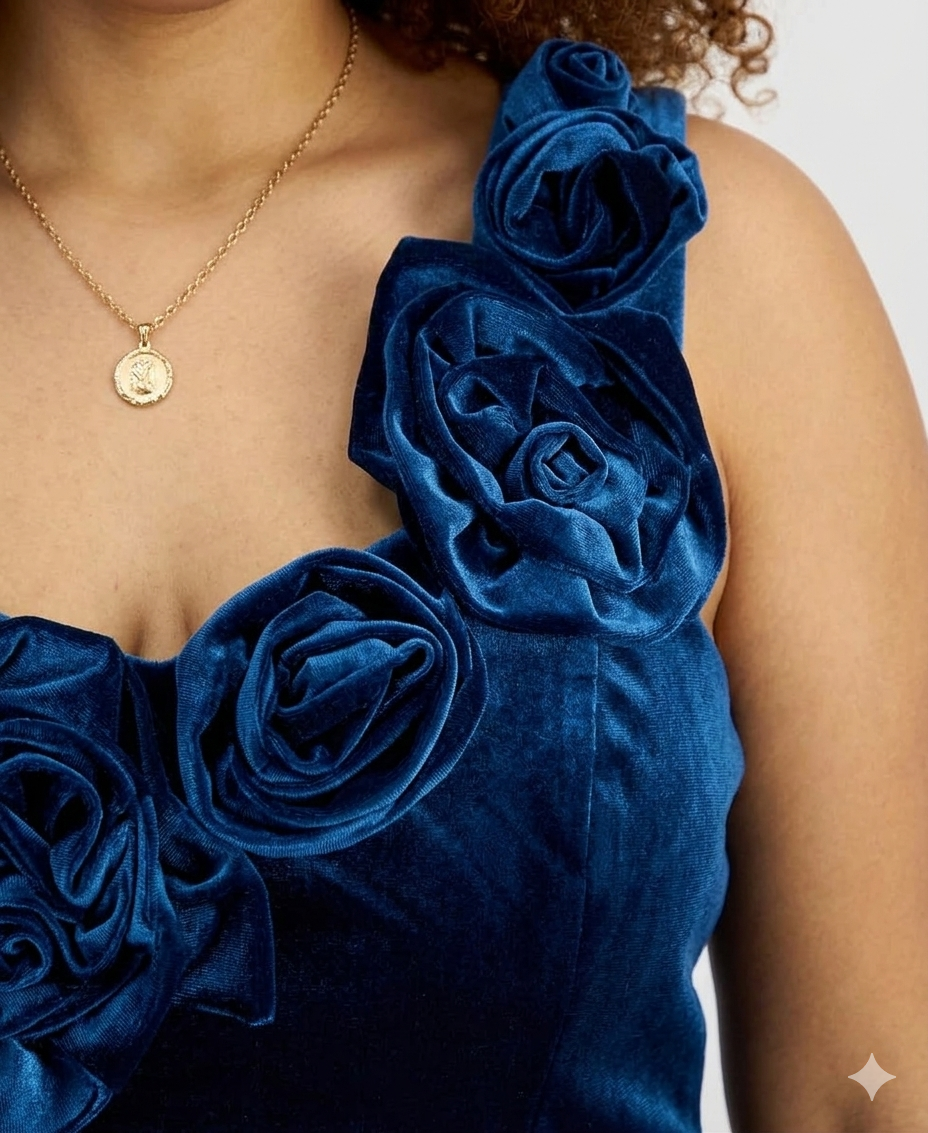 City Studio Women's Deep Teal Plus Size Velvet Floral-Trim Gown Dress | City Studio In Lebanon