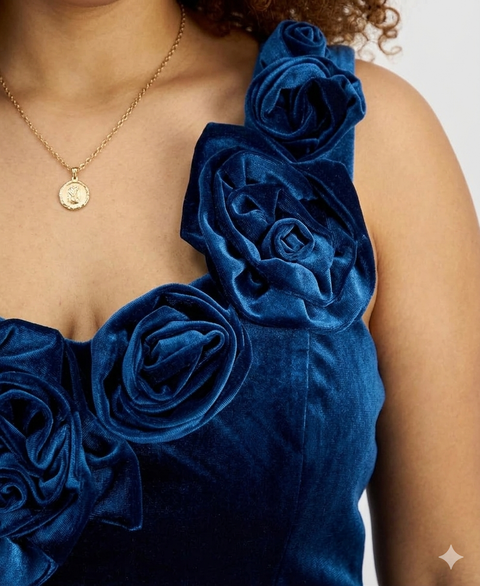 City Studio Women's Deep Teal Plus Size Velvet Floral-Trim Gown Dress | City Studio In Lebanon