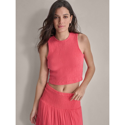 DKNY Jeans Women's Coral Cropped Smocked Cotton Tank Top | DKNY Jeans In Lebanon
