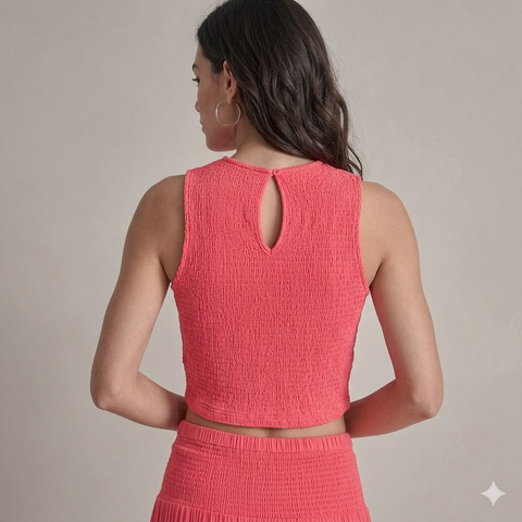 DKNY Jeans Women's Coral Cropped Smocked Cotton Tank Top | DKNY Jeans In Lebanon