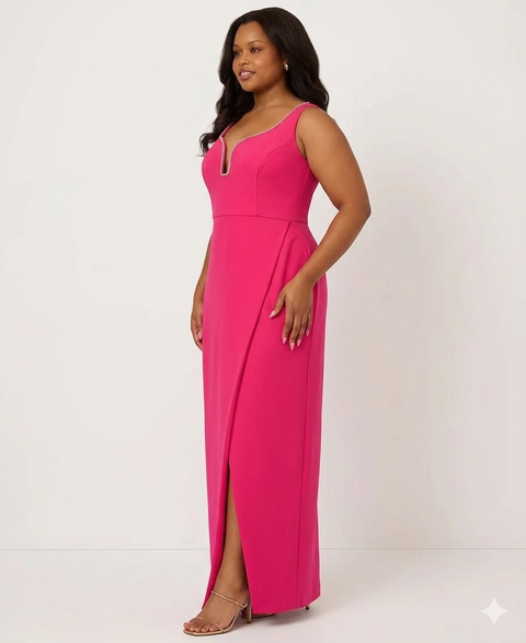 Adrianna Papell Women's Fuchsia Plus Size Embellished Crepe Gown Dress | Adrianna Papell In Lebanon
