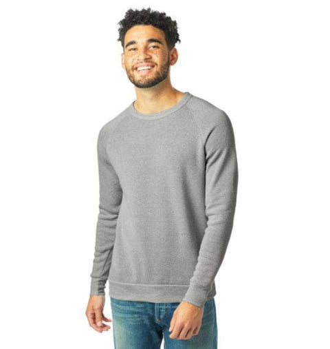 Man wearing a gray sweatshirt on a white background