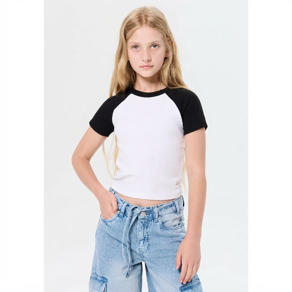 Sinsay Girl's White & Black Casual T-Shirt