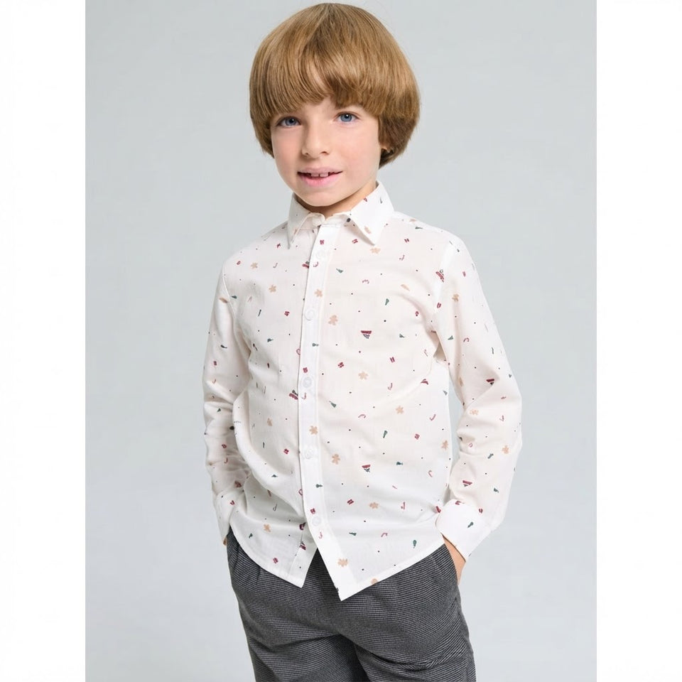 Sinsay Boy's White All Over Printed Long-Sleeves Shirt