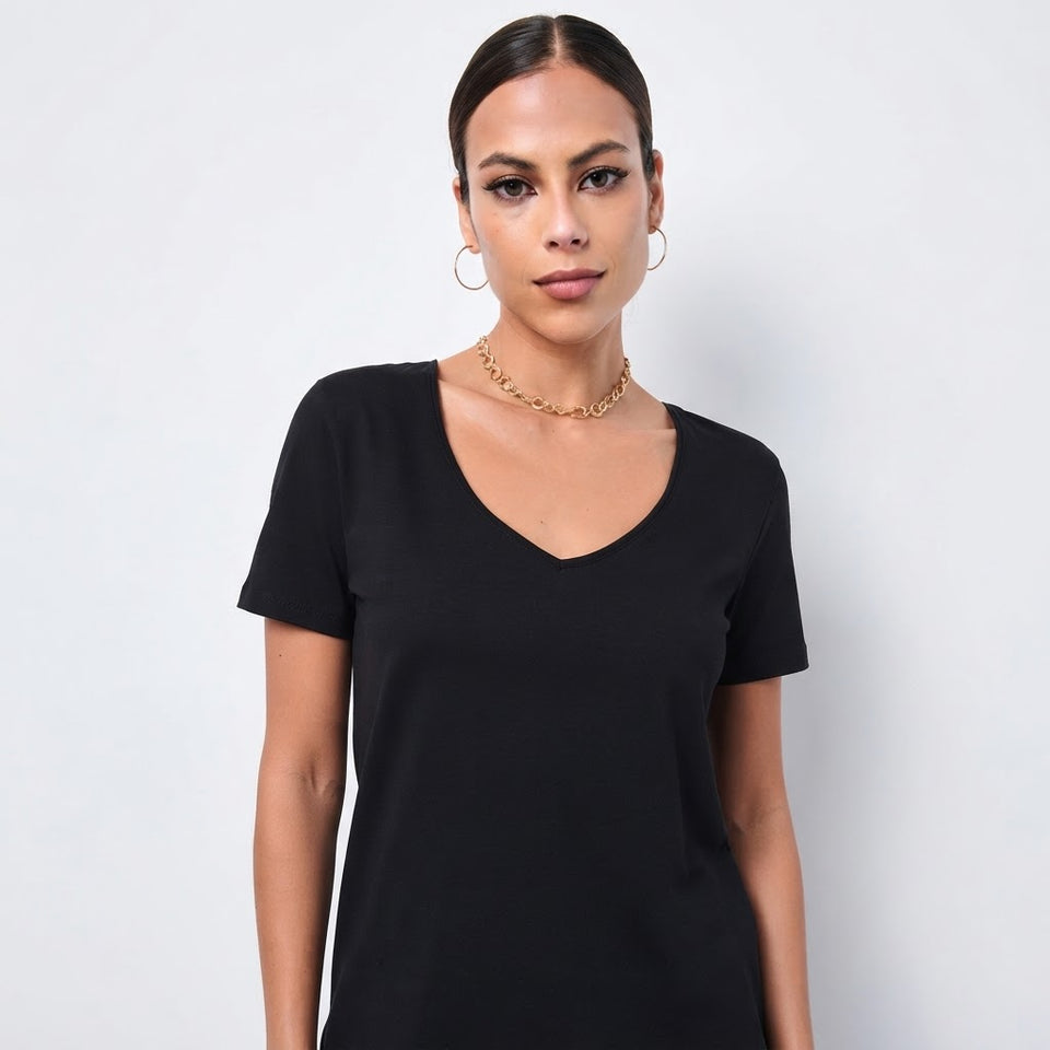 Sinsay Women's Black V-Neck Plane T-Shirt
