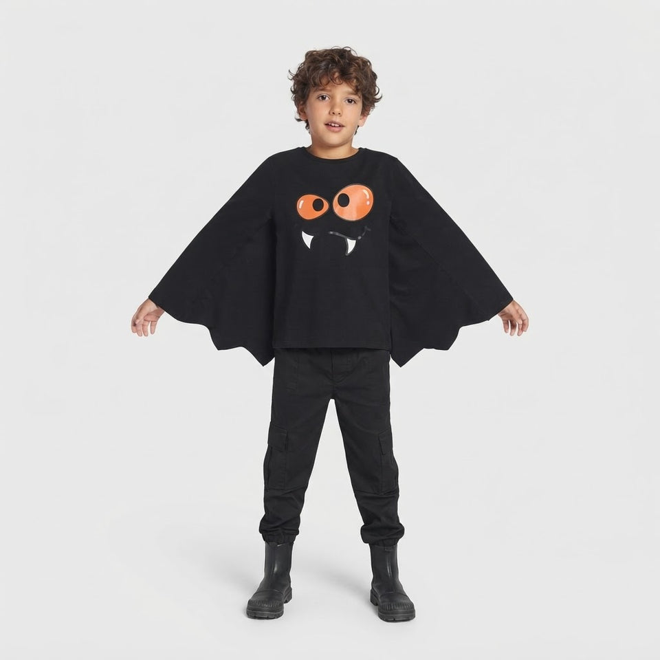 Sinsay Boy's Black Bat-Themed Halloween Blouse
