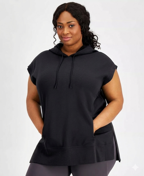 Id Ideology Women's Black Plus Size Comfort Flow Cap-Sleeve Tunic Top | Id Ideology In Lebanon