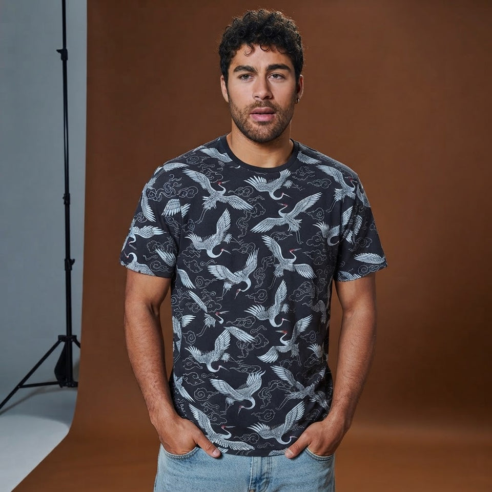 Sinsay Men's Black All Over Printed T-Shirt