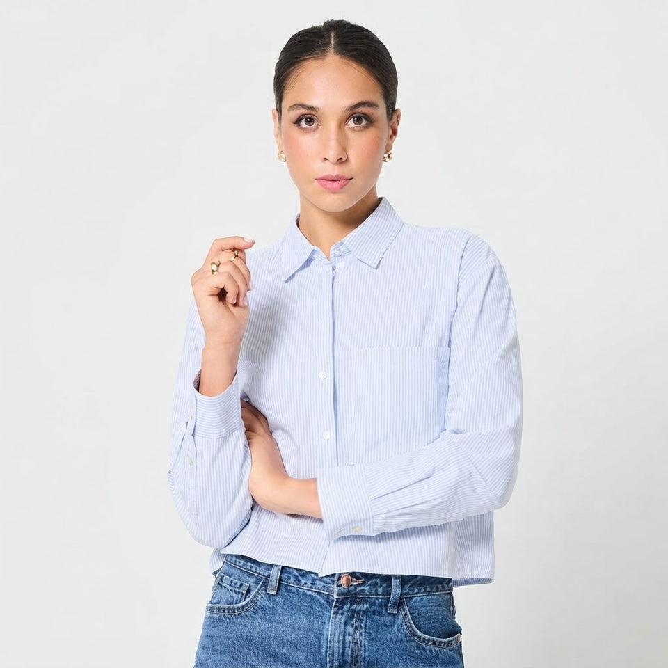 Sinsay Women's Light Blue Chest-Pocket Shirt