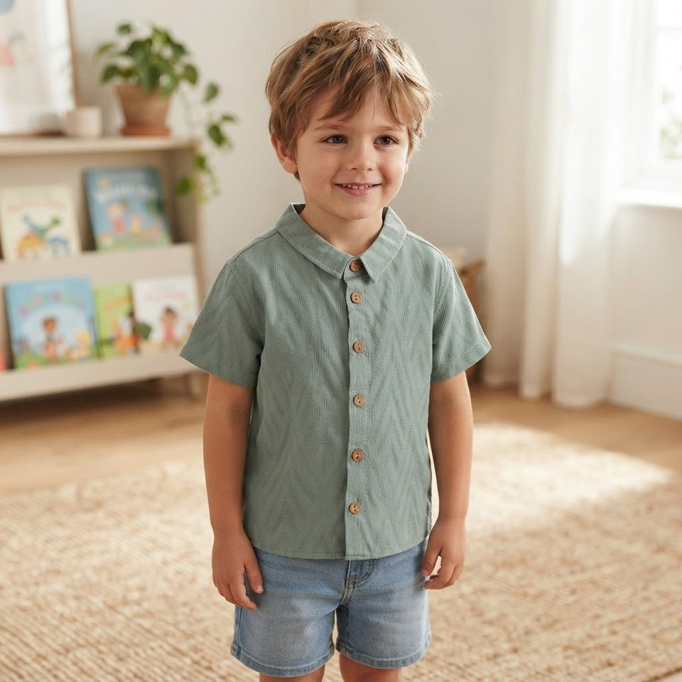 Sinsay Boy's Sage Green Short-Sleeves Shirt