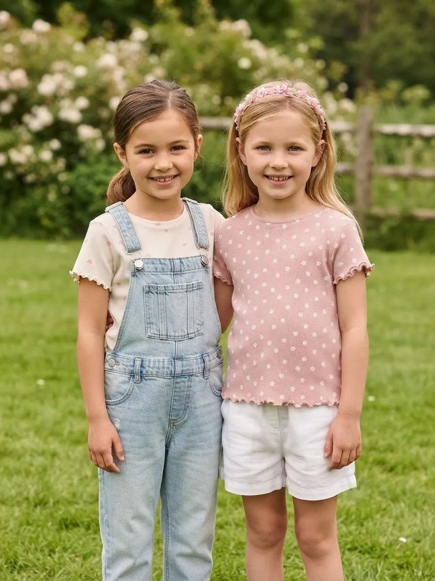 Sinsay Girl's Dusty Rose & Cream Ribbed Cotton Pack Of 2 T-Shirts
