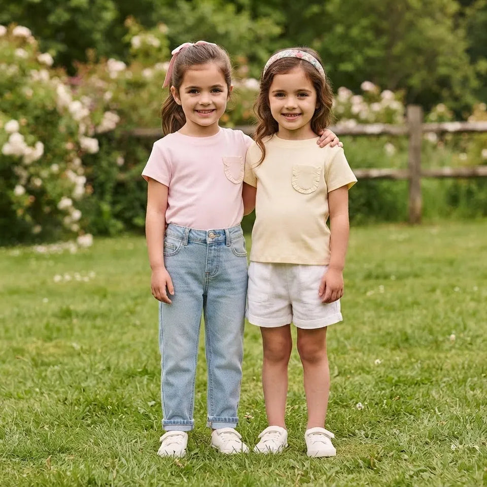 Sinsay Girl's Beige & Pink Chest Pockets Pack Of 2 T-Shirt