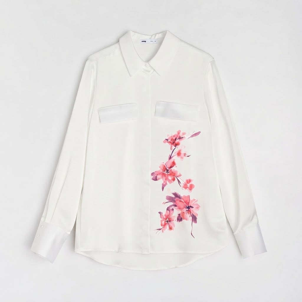 Sinsay Women's White Floral Cherry Blossom Print Shirt