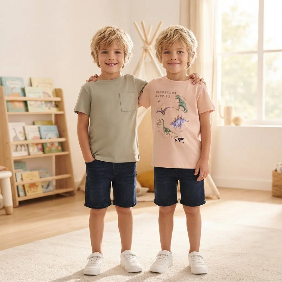 Sinsay Boy's Light Green & Beige Printed Pack Of 2 T-Shirts