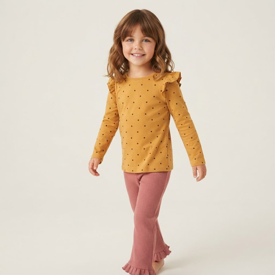 Sinsay Girl's Yellow Polka-Dot Pattern Ruffled Shoulders Blouse
