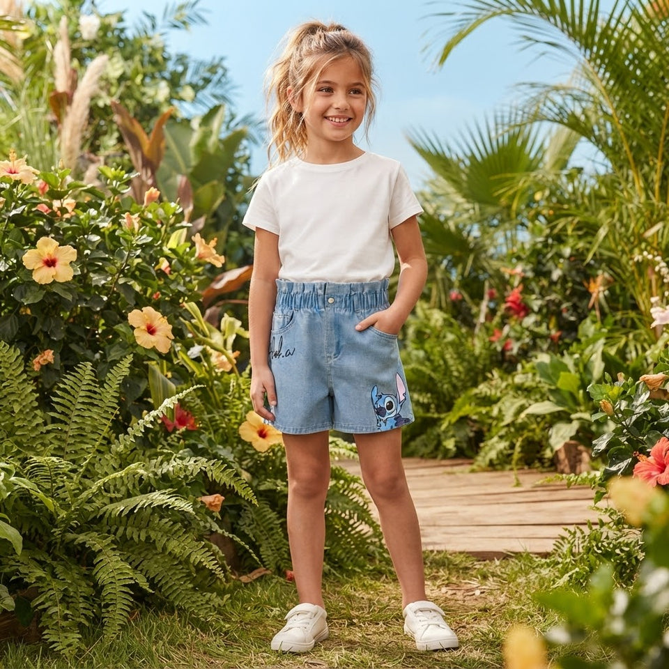 Sinsay Girl's Blue Denim Printed Short