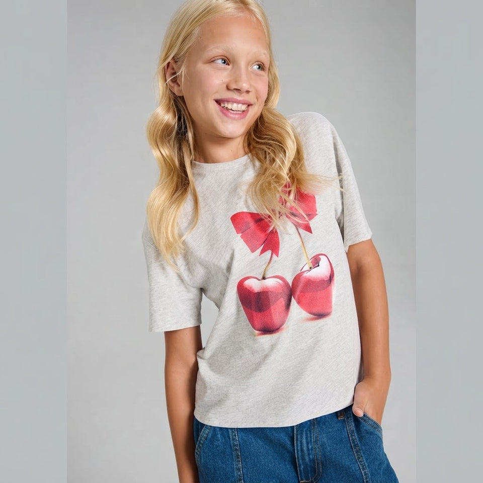Sinsay Girl's Light Grey Printed T-Shirt