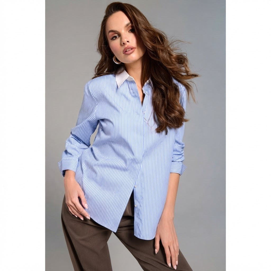 Sinsay Women's Blue & White Striped Button-Down Shirt