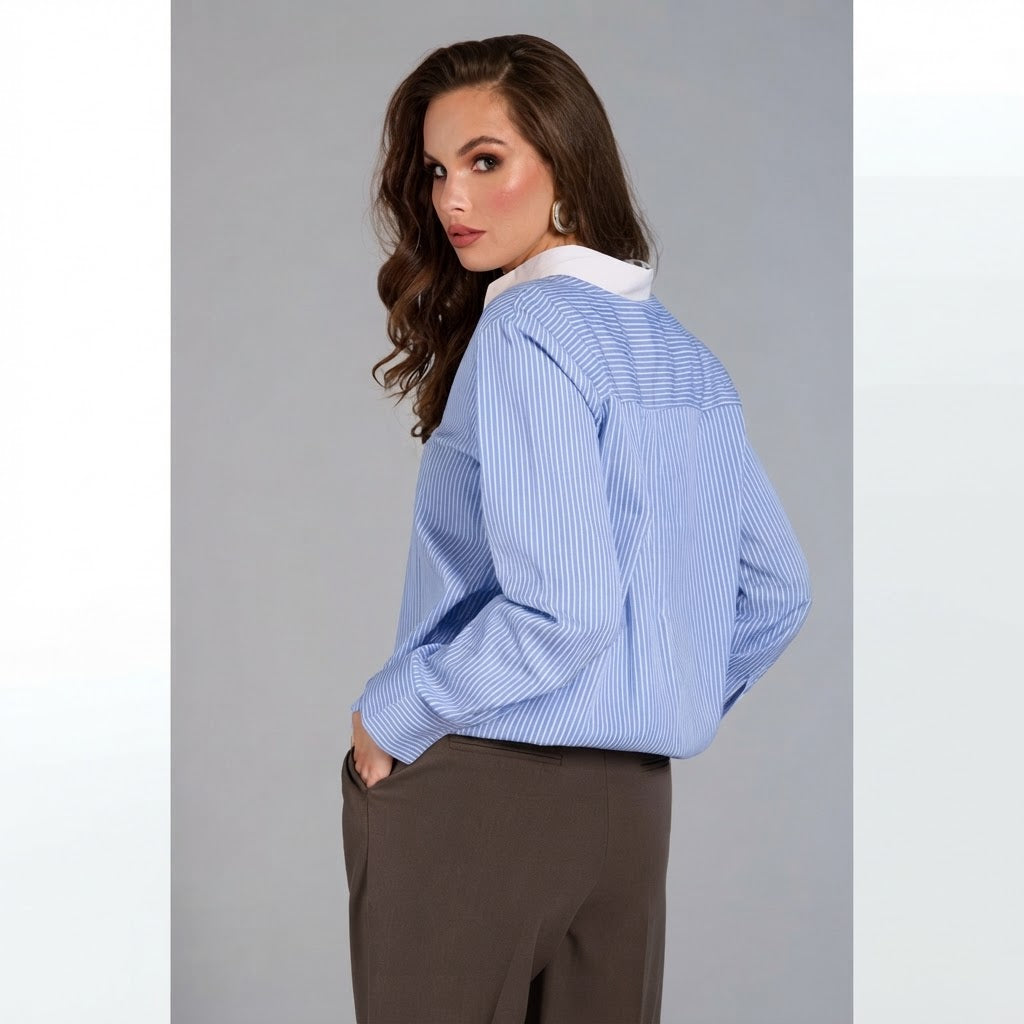 Sinsay Women's Blue & White Striped Button-Down Shirt