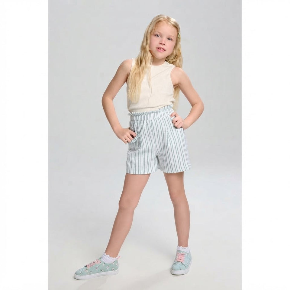 Sinsay Girl's Green & White Striped Short