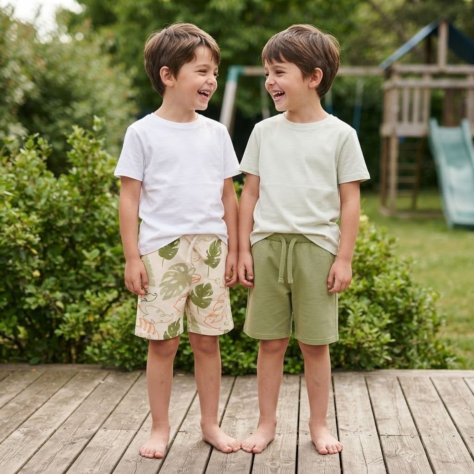 Sinsay Boy's Green & Cream Printed Pack Of 2 Shorts