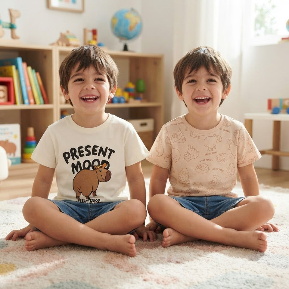 Sinsay Boy's Cream & Beige Printed Pack Of 2 T-Shirts