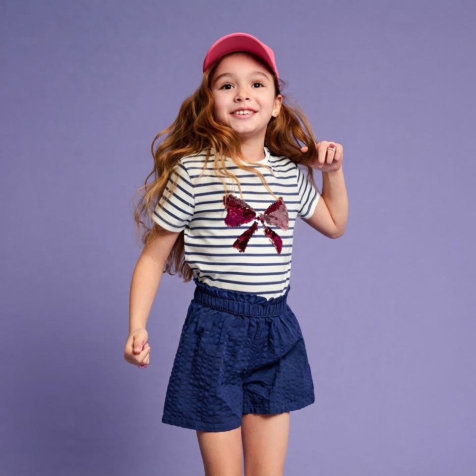 Sinsay Girl's Dark Blue Crinkled Cotton Shorts