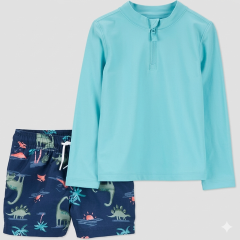 Carter's Just One You Baby Boy's Blue Long Sleeve Dino 2PC Rash Guard & Swim Trunk Set | Carter's Just One You In Lebanon