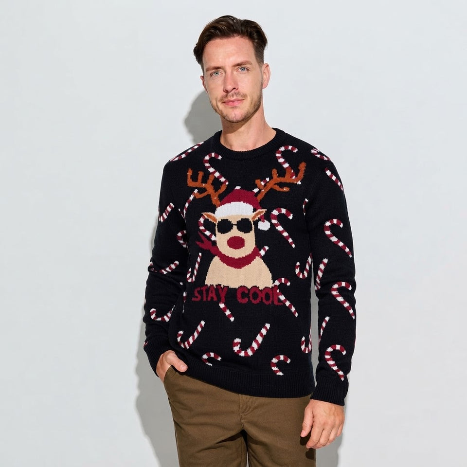 Sinsay Men's Black Reindeer Christmas Printed Sweater