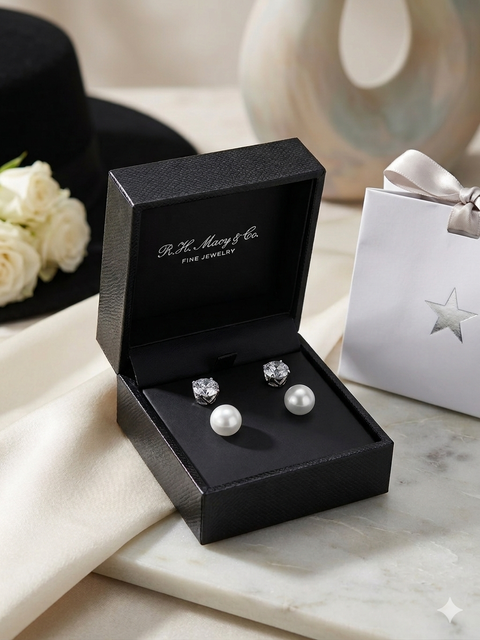 Macys Women's Pearl & LCS Stones Sterling Silver 7mm-8mm Stud Earrings Set | Macys In Lebanon
