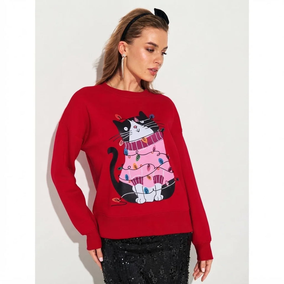 Sinsay Women's Red Christmas Themed Crewneck Sweatshirt
