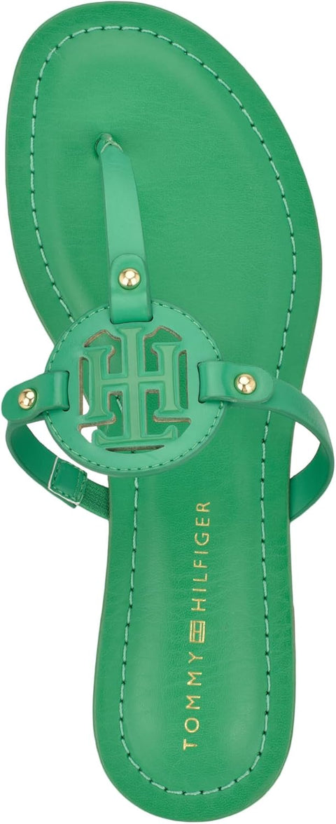 Tommy Hilfiger Women's Green Litzy T-Strap Logo Flat Sandals | Tommy Hilfiger In Lebanon