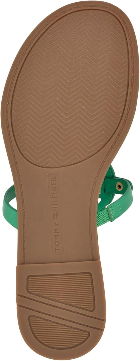 Tommy Hilfiger Women's Green Litzy T-Strap Logo Flat Sandals | Tommy Hilfiger In Lebanon