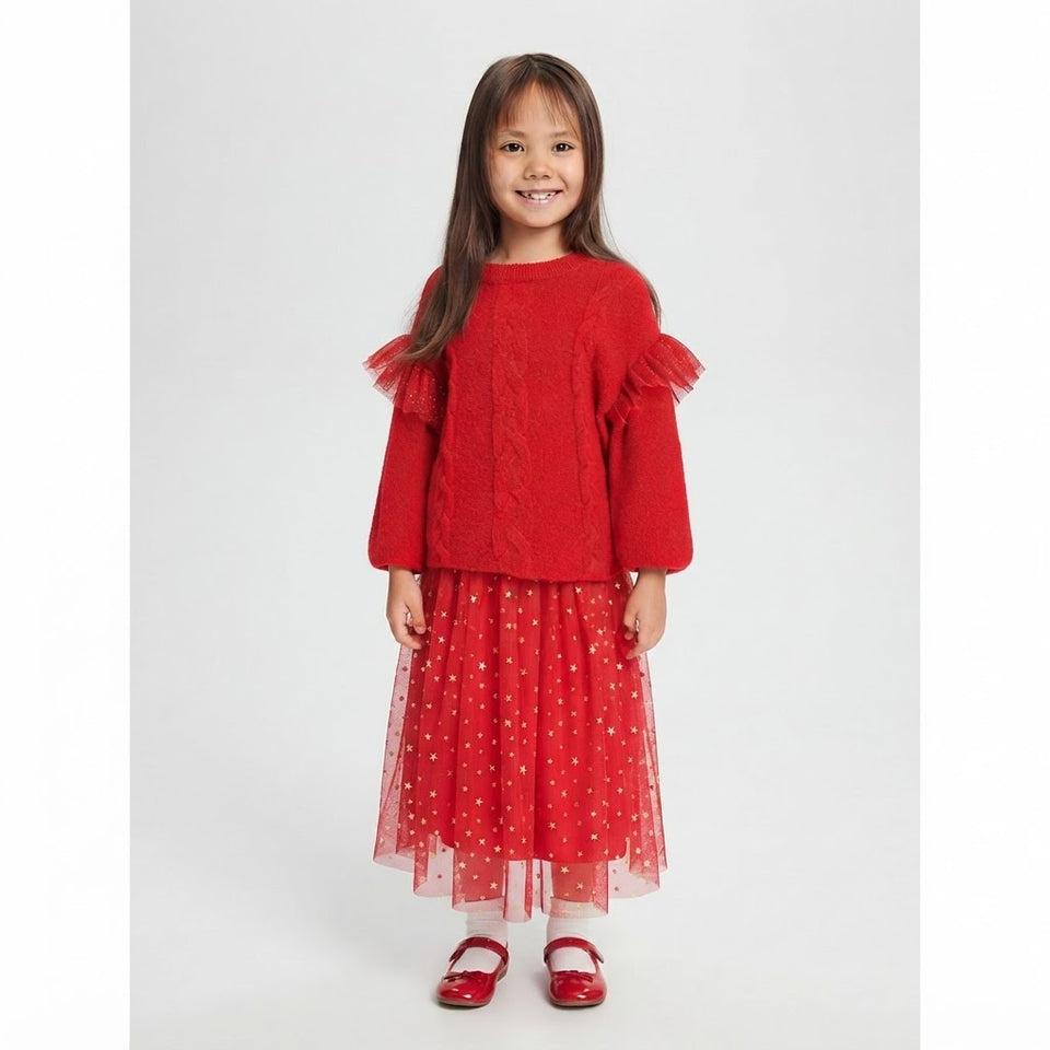 Sinsay Girl's Red Ruffle Details Shoulders Sweatshirt