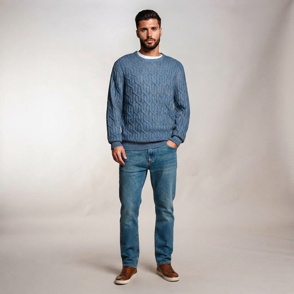 Sinsay Men's Grey-Blue Decorative Mesh Sweater