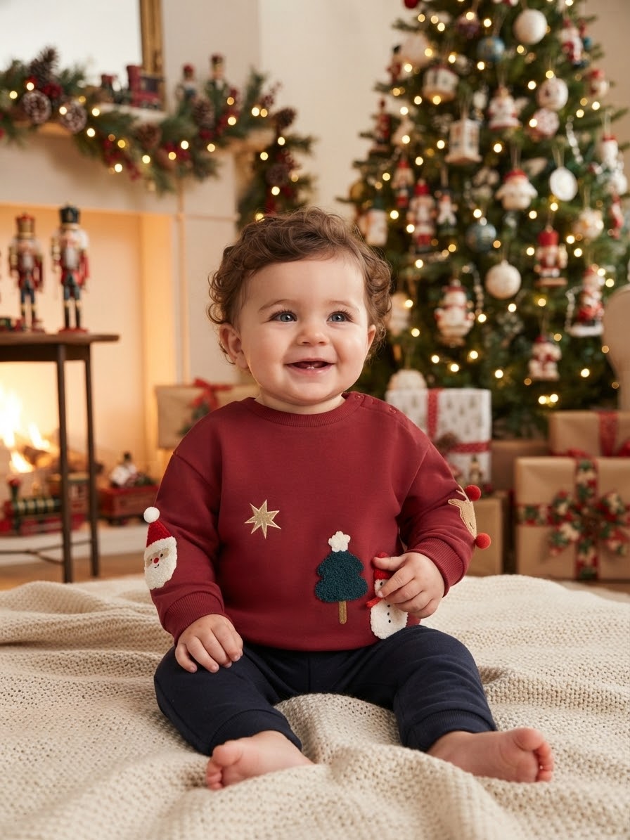 Sinsay Baby Boy's Burgundy Christmas Print Sweatshirt