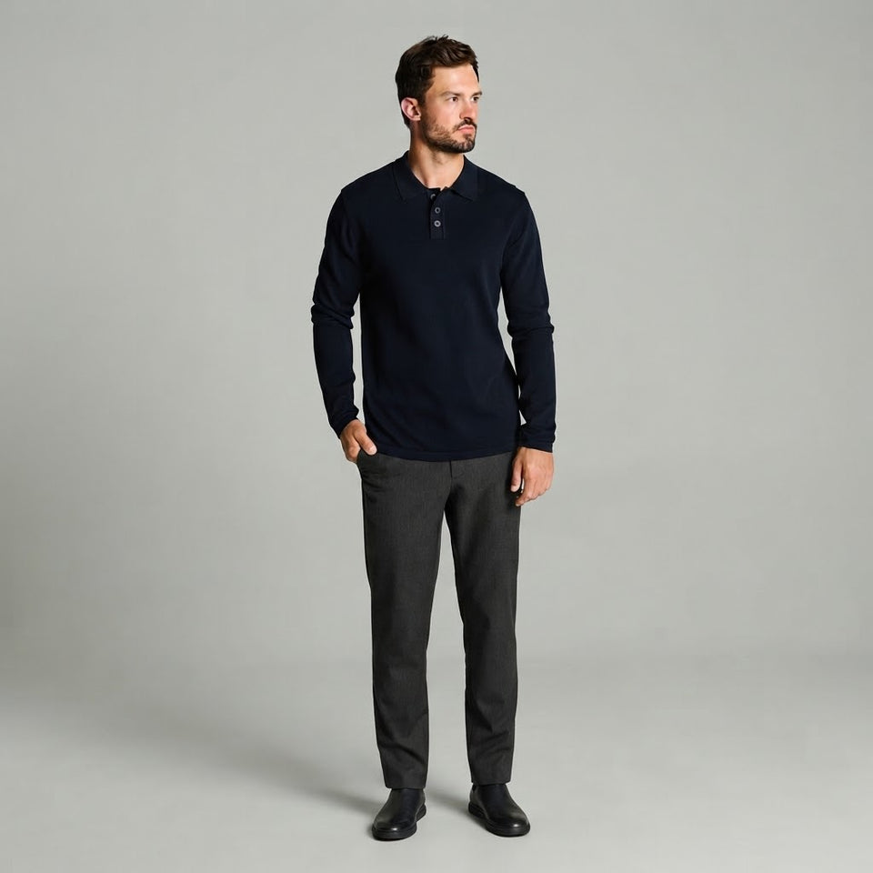 Sinsay Men's Navy Cotton Polo Sweater