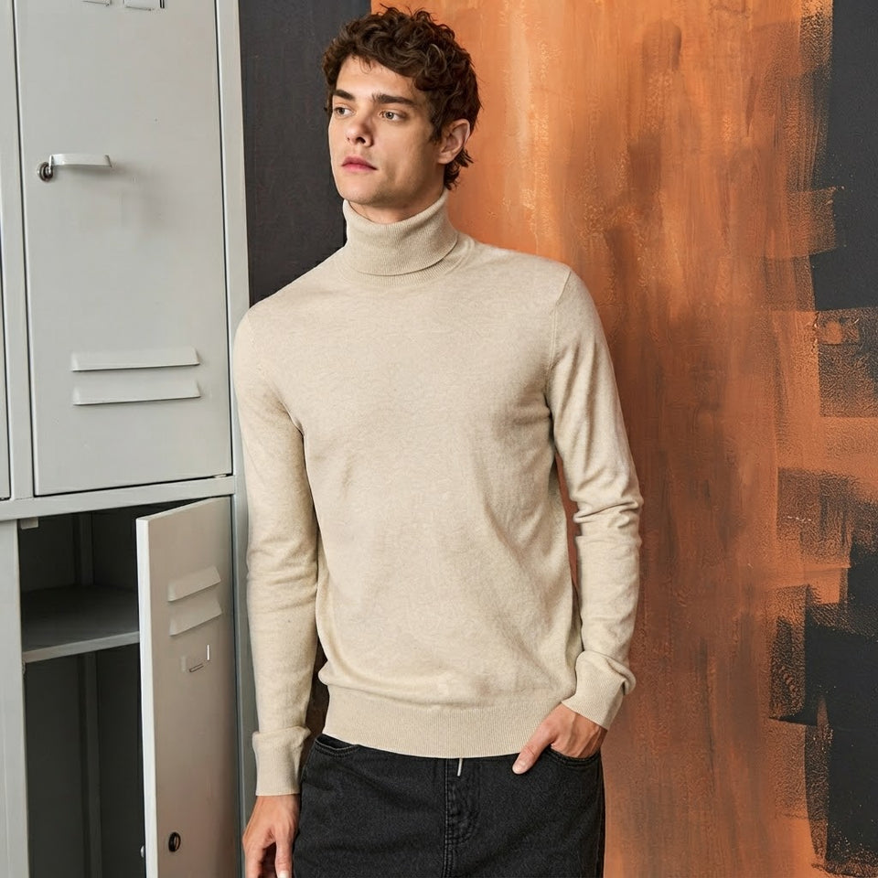 Sinsay Men's Beige Cashmere Turtleneck Sweater
