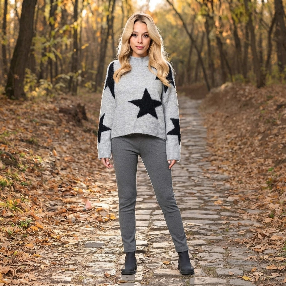 Sinsay Women's Light Grey Star Pattern Sweater