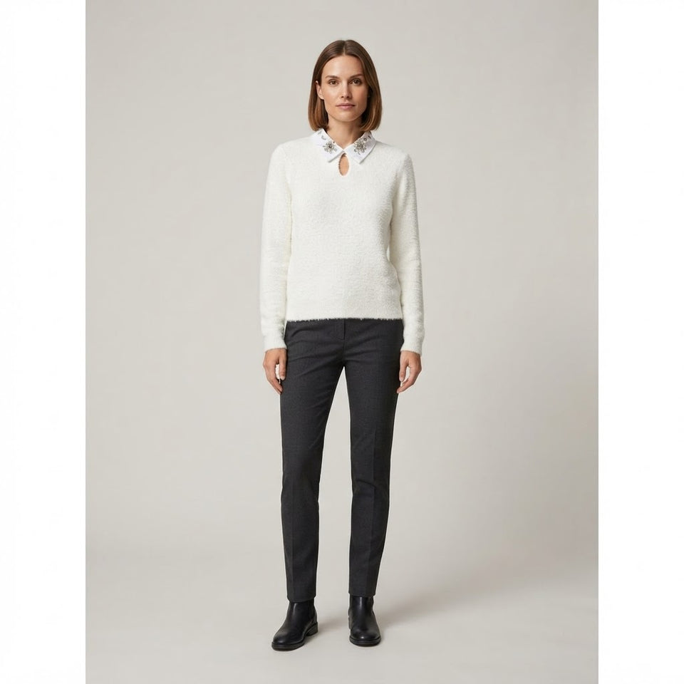 Sinsay Women's Cream Fuzzy Knit Sweater