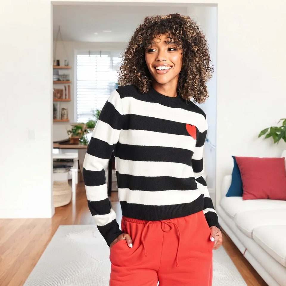 Sinsay Women's Black & White Striped Knitted Sweater