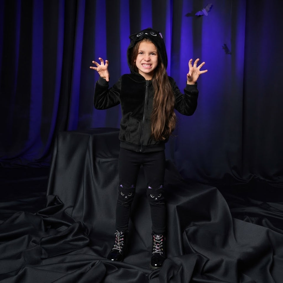 Sinsay Girl's Black Velour Halloween Motif Jacket
