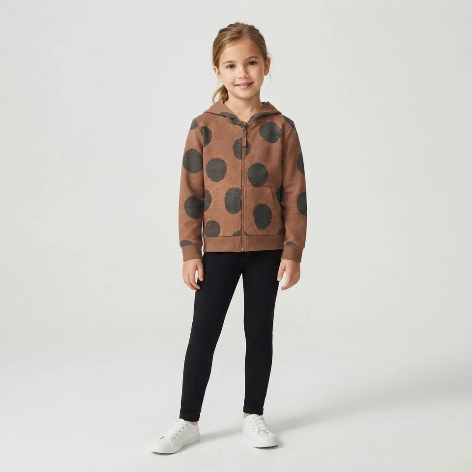 Sinsay Girl's Coffee Brown All-Over Polka Dot Pattern Jacket