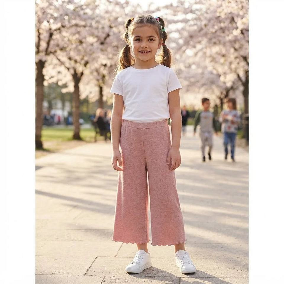 Sinsay Girl's Dusty Pink Ribbed Wide Leg Pants